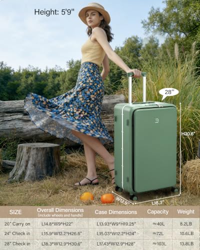 28 Inch Top Opening Checked Luggage with Cup Holder and USB Ports (Forest Green / 28 Inch Pro)