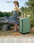 28 Inch Top Opening Checked Luggage with Cup Holder and USB Ports (Forest Green / 28 Inch Pro)