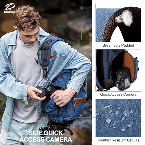 Blue Canvas Camera Backpack (Blue Canvas / Canvas Bag Flap)