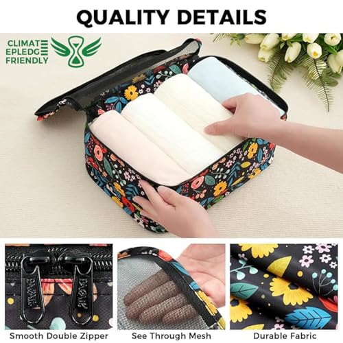 9 Set Packing Cubes with Packing List Luggage Packing Organizers for Travel Accessories (Black floral)
