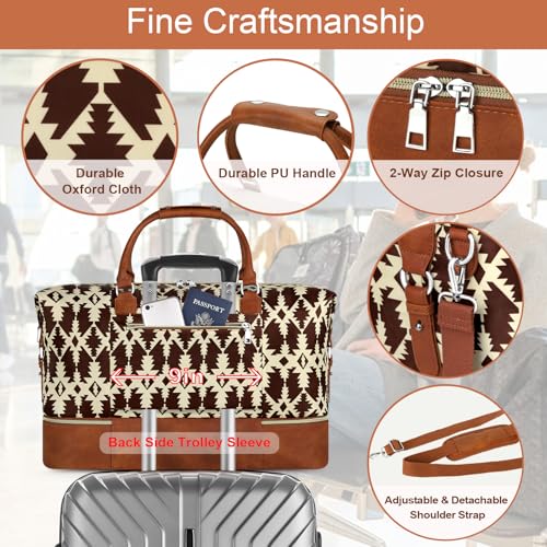 Weekender Bag for Women 21.5" Travel Duffel Large Carry On Bag 3PCS (Large / 8b-Brown)