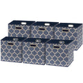 11 Inch Foldable Cube Storage Bins with Handle (6 Pack - 10.5" x 10.5" x 11" / Steel Blue)