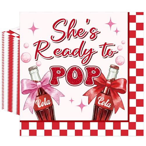50 Pcs She's Ready to Pop Baby Shower Napkins Decorations (She’s Ready to Pop)