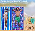 Microfiber Beach Towel Oversized 71x32 Multiple with Bag 4 Pack Bulk (4 Pack Coconut Tree Turtle Stripe Mandala / 71"x32")