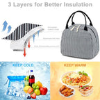Lunch Bag for Women Men Cute Corduroy Lunch Tote Bags Reusable Insulated Lunch Box Large Capacity Reusable Insulated Cooler for Work Picnic or Travel (Corduroy Black-white stripes / 10L)