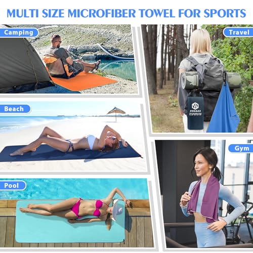 2 Pack Microfiber Camping Towels (Navy Blue / L: 48" x 28"+24" x 12")