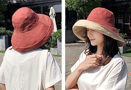 Women Summer Wide Brim Sun Hat Bucket Fishing Hats UV Protection (One Size / Lant001-jiaotang)
