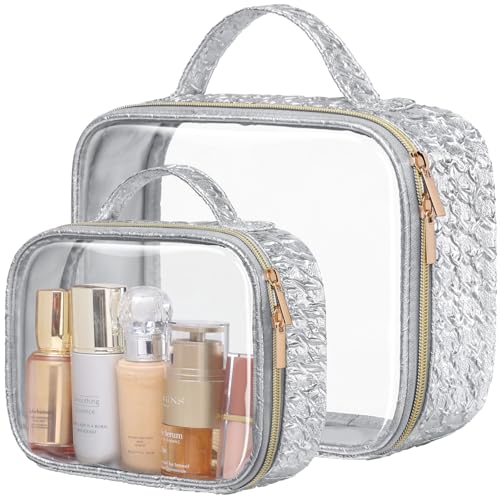 Clear Makeup Bag (2 Pack Silver / Hybrid Traveler (1 Large & 1 Medium - Soft))