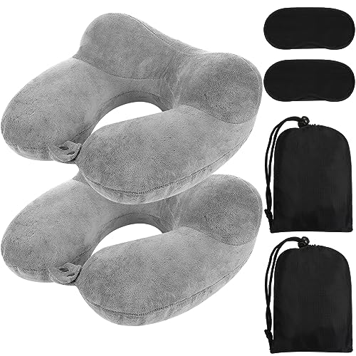 2 Inflatable Neck Pillow Airplane Travel (Gray)