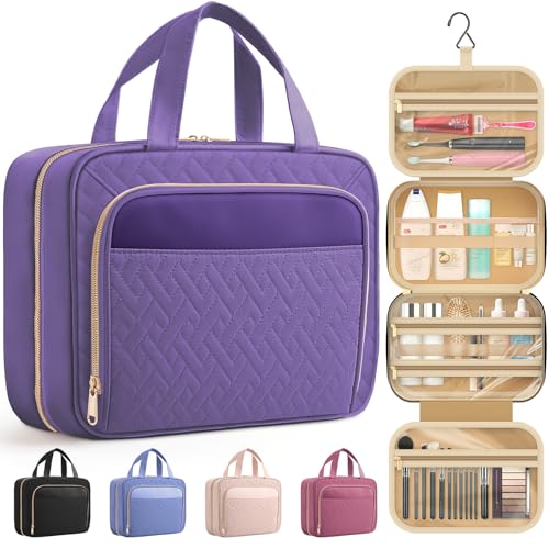 Hanging Travel Toiletry Bag Women Men (Dark Purple / Medium)