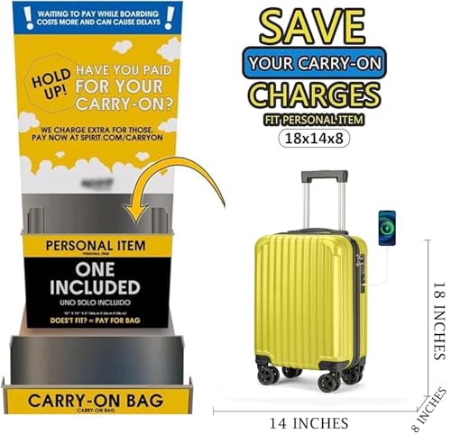 Personal Item Suitcase 18x14x8 Inches Hardside Built In TSA Lock & USB Port Lightweight Luggage With Removable Silent Wheels Underseat Carry (Yellow)