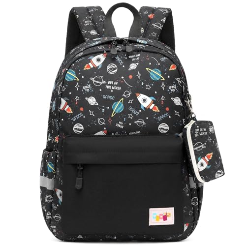 Preschool Backpack Kindergarten Little Kid Toddler School Backpacks for Boys and Girls with Chest Strap Rocket Black (Rocket Black)