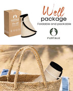 Womens Sun Hat with Ponytail Hole Wide Brim Beach Straw Visor (Medium / Beige With Black)
