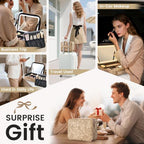 Makeup Bag with LED Lighted Mirror 12.2 IN Cosmetic Train Case Double Layer (12.2 Inch Khaki Floral / 0-Double Layer)