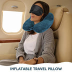 2 Inflatable Neck Pillow Airplane Travel (Peacock Green and Black)