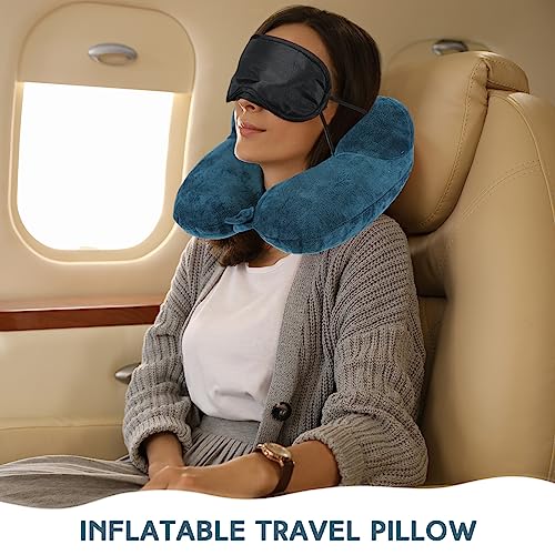 2 Inflatable Neck Pillow Airplane Travel (Peacock Green and Black)