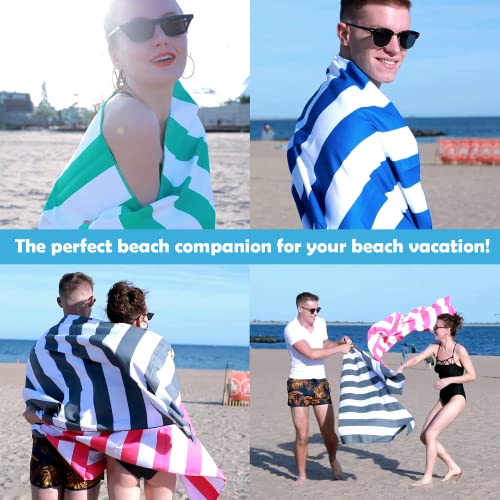 Microfiber Beach Towel Sand (K-dark Blue&khaki Stripes / Large(60x30"))