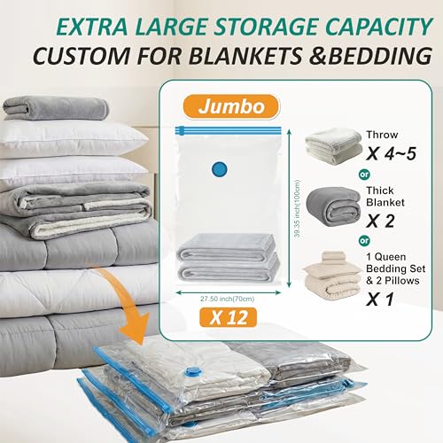 12 Jumbo Vacuum Storage Bags for Blankets & Bedding (Jumbo)