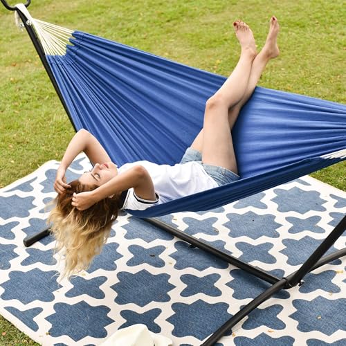 Double Hammock with 9ft Space (Black Frame- Blue)
