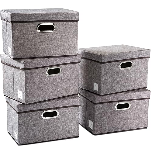 Collapsible Storage Containers with Lids [5 (Gray / M(5-Pack))