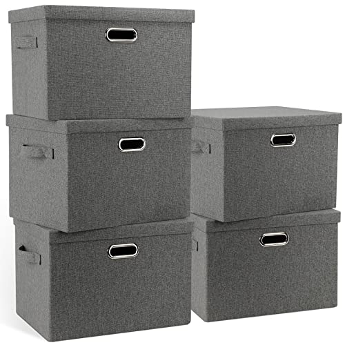Large 17" 36 Quart Collapsible Stackable Storage Bins with Lids (Gray1 / Large -5 Pack)