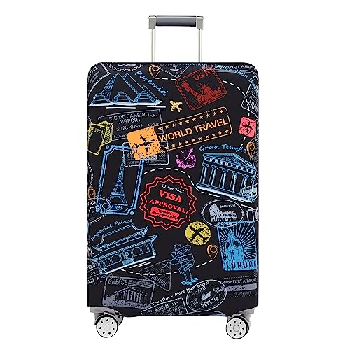 Travelkin Luggage Covers For Suitcase Tsa Approved Suitcase Cover Protector (World Marks-Colorful / XL)