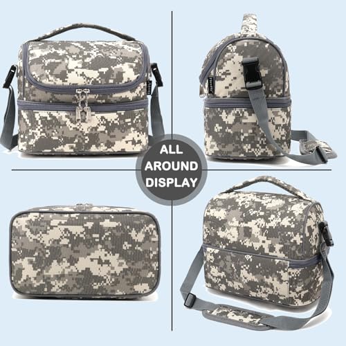Kids Double Decker Cooler Insulated Lunch Bag Large Tote for Boys (Digital Camo)