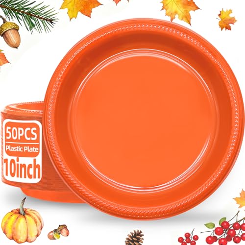 50 Pcs Orange Plastic Plates (Orange / 50 Pcs)