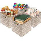 13 Inch Foldable Cube Storage Bins with Handles (3 Pack - 13" x 13" x 13" / Beige)
