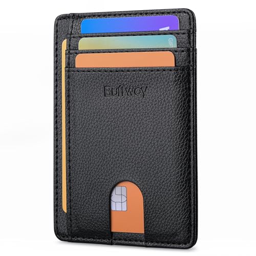 Slim Minimalist Front Pocket RFID Blocking Leather Wallets for Men and Women (Small / Lichee Black)
