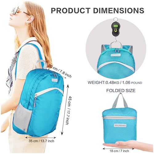 35L Foldable Waterproof Backpack For Outdoor Sports With Inside Wet Clothes Compartment Packable For Multiple Uses Ultra Lightweight Ideal For Hiking Men And Women Travel (1sky Blue)