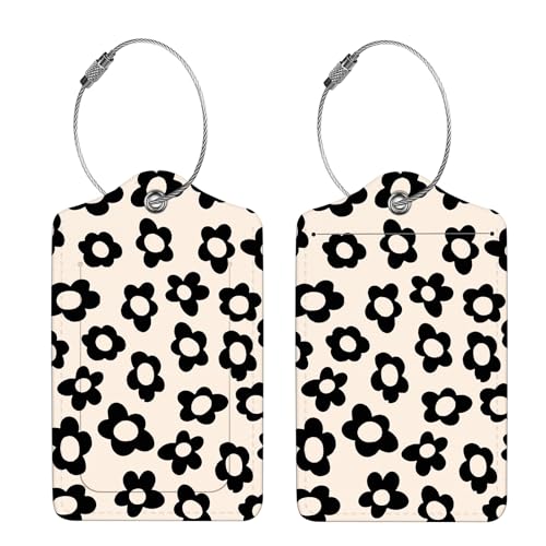2 Pcs Luggage Tags for Suitcase (Black Flowers)