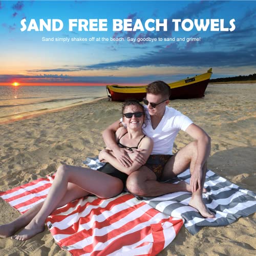 Microfiber Beach Towel Sand (W-red Stripes / Large(60x30"))