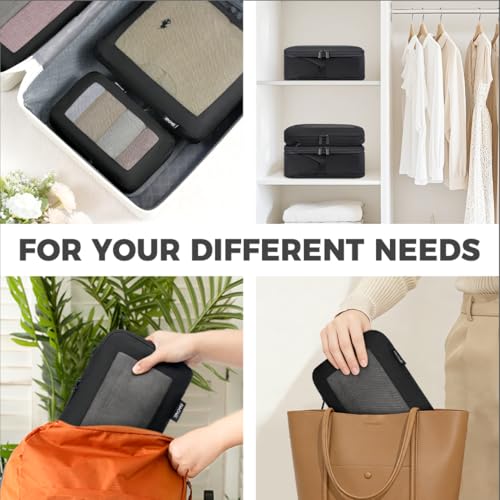4 Set/6 Set/8 Set Compression Packing Cubes Travel Accessories Expandable Packing Organizers (Square Mesh, 05-Jet Black) (05-Jet Black / Square Mesh)