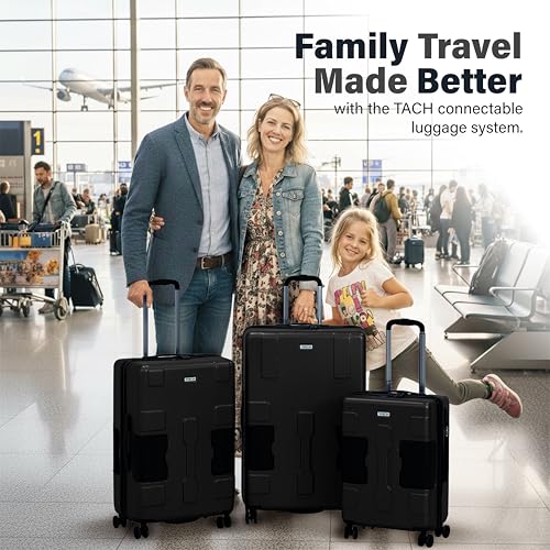 Patented Connecting Hard Shell 3 Piece Luggage Set (Black / 3-Piece Set)
