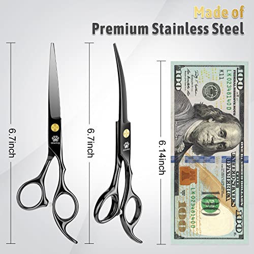 Dog Grooming Scissors Kit with Safety Round Tips (Golden 5 in 1)