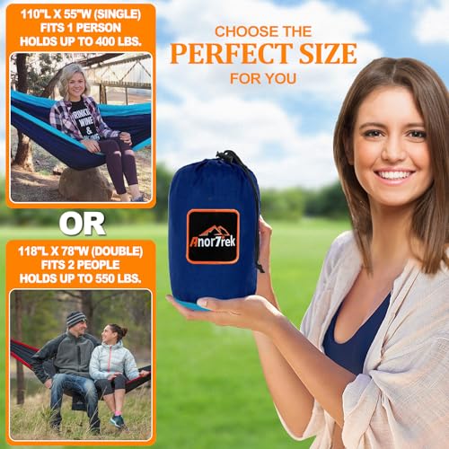 Camping Hammock (Blue&navy / Single 110''L x 55''W)