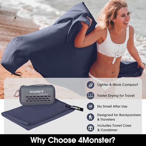 Quick Dry Travel Towel with Case & Carabiner (Navy Blue / 47.00" x 23.60")
