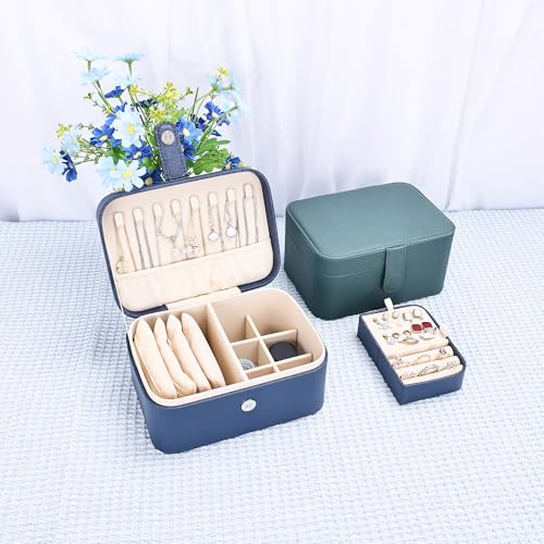 Large Jewelry Travel Case with 4 Velvet Jewelry Pouches (dark blue)