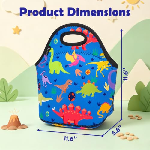 Neoprene Kids Lunch box Insulated Soft Bag Mini Cooler Thermal Meal Tote Kit for Boys (Dinosaur)