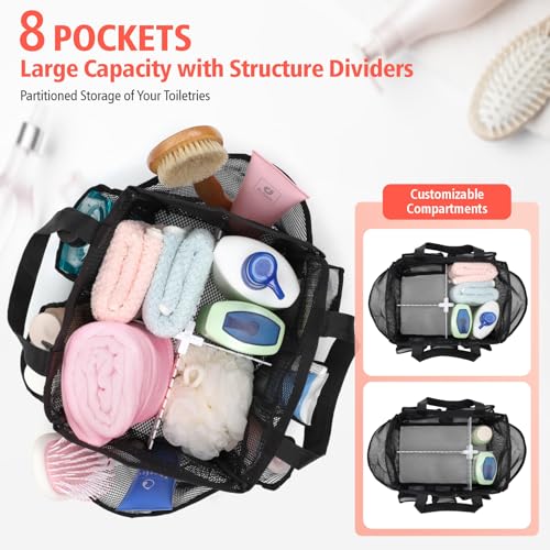 Mesh Shower Caddy Portable with Dividers (Black with Dividers / L (Classic Dorm Caddy))