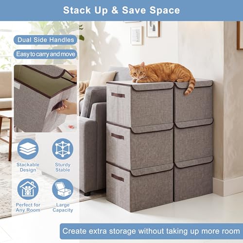 Large 17" 42 Quarts Collapsible Stackable Storage Bins with Lids [3 (Gray / Large - 3 Pack)