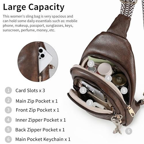 Crossbody Bags for Women Anti Theft Small Sling Handbag with Zipper Lock Vegan Leather RFID Blocking Chest Pure (Coffee)