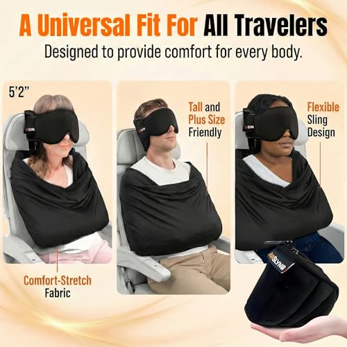 2 Pack 3-in-1 Airplane Sleep Support System - Plane Sleeping Accessories with Memory Foam Long Haul Flight Pillow, Adjustable Travel Eye Mask, and Blanket-Like Body Sling - Fits in Carry On (Standard – 2 Pack)