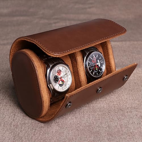 Longjet Watch Roll Travel Case for Men Portable Watches Organizer Box (Brown-2)