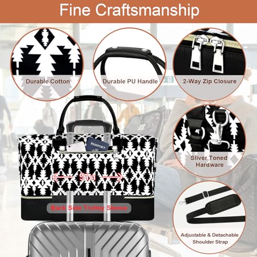 Weekender Bag for Women 21.5" Travel Duffel Large Carry On Bag 3PCS (Large / 8b-Black)