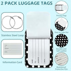 Black White Polka Dots Luggage Tag for Suitcase Set of 2 PU Leather Cute Luggage Tags with Stainless Metal Loop ID Label Privacy Flap Suitcase Tags for Women and Men Travel (Black White Polka Dots)