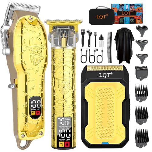 Professional Hair Clipper Set for Men Electric Shaver Razor Cordless Hair Cutting Barber Clippers Beard Trimmer Men’s Grooming Kit Gifts for him (Gold)