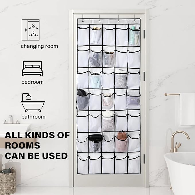 Over the Door Shoe Organizer, 24 Large Breathable Mesh Pockets, Hanging Storage - Image 6