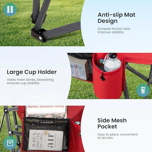 High Back Oversized Folding Camping Chairs for Adults Support 500 LBS (Single Pack / Red)